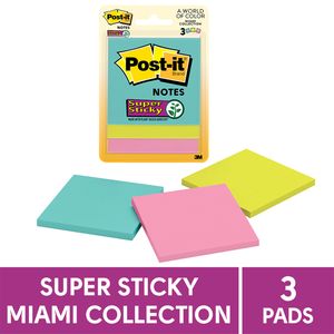 3M Post-it S/Sticky Notes Miami Coll 3pk