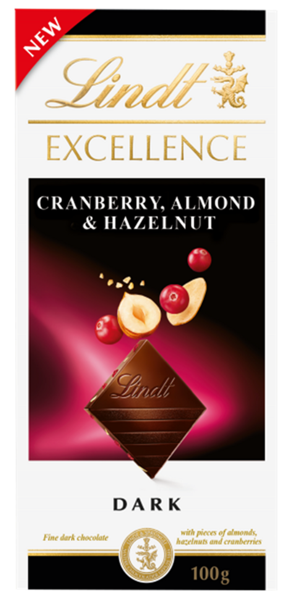 Lindt Excellence C/berry Almd H/nut 100g