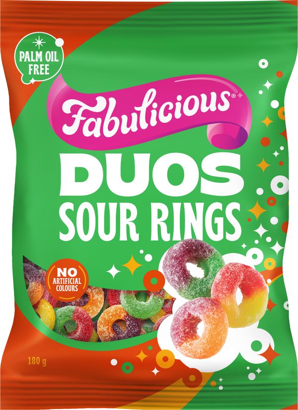 RJs Fabul Duos Sour Gummy Rings 180g